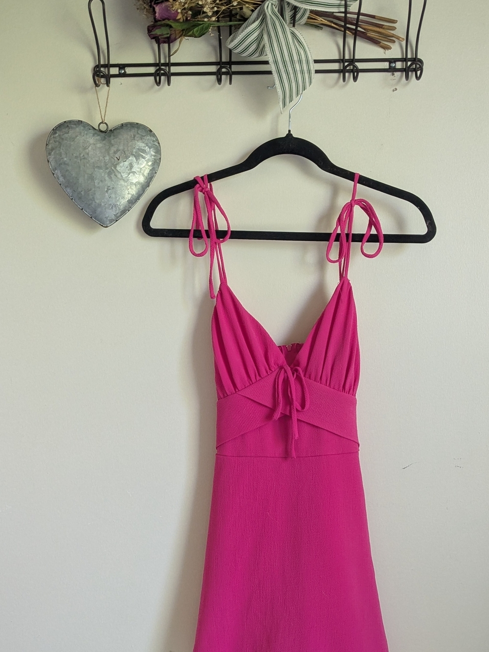 B. Smart Hot Pink Tie-Shoulder Slip Dress